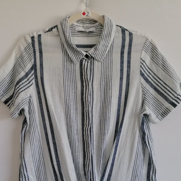 Fourteenth Place Women's Blue Striped Twist Front Shirt Size S/P - Picture 3 of 6